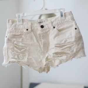 Forever 21 Distressed White Denim Jean Shorts